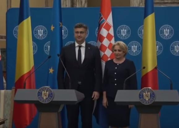 Viorica Dancila si Andrej Plenkovic, Foto: Captura Privesc.eu