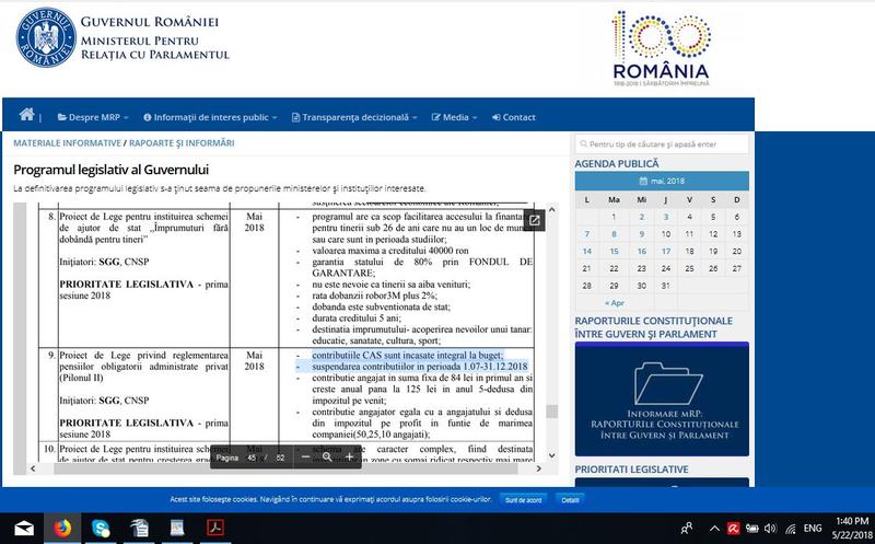 Proiect suspendare contributii Pilon II, Foto: Captura ecran www.mrp.gov.ro