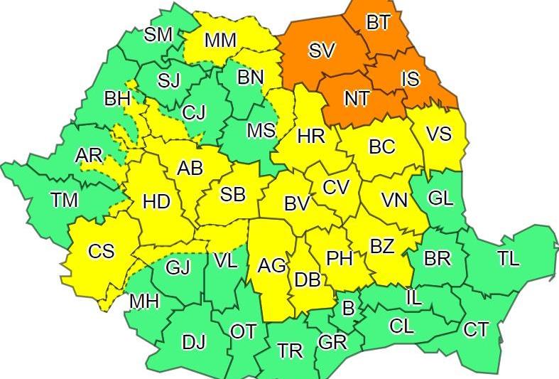 Avertizari cod portocaliu si galben de ploi, Foto: Administratia Nationala de Meteorologie