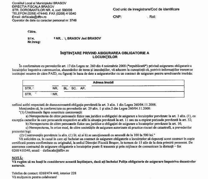 Instiintare a Directiei Fiscale din Brasov, Foto: Hotnews