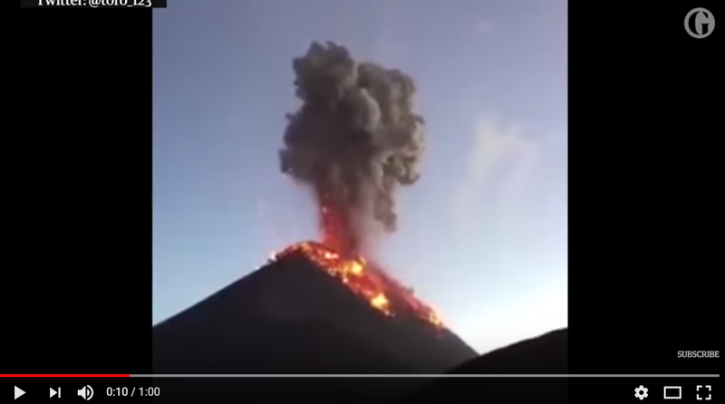 Eruptia vulcanului Fuego, Foto: Captura YouTube