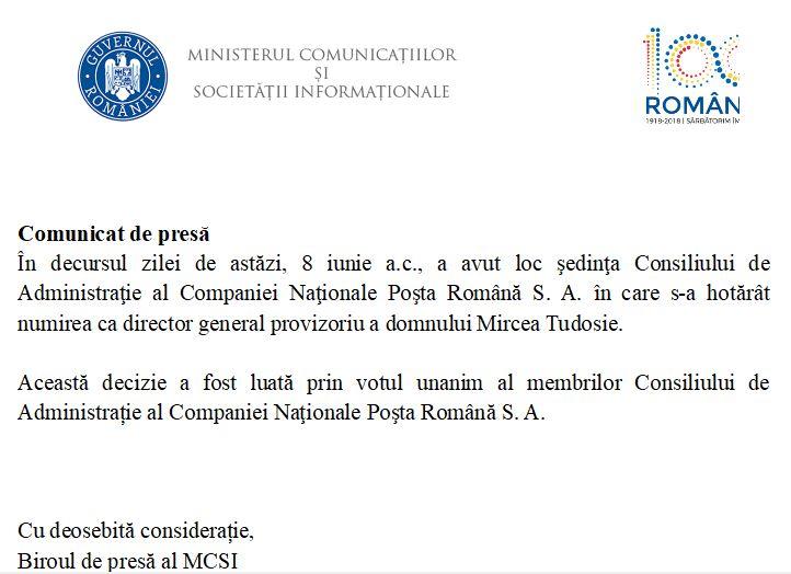 Comunicat MCSI, Foto: Hotnews