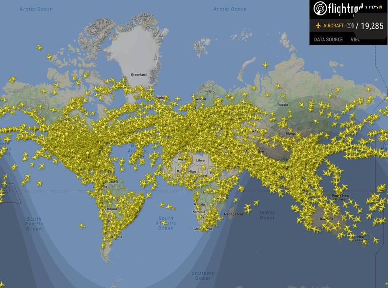 Aproape 20.000 de zboruri in aer in acelasi timp, Foto: flightradar24.com