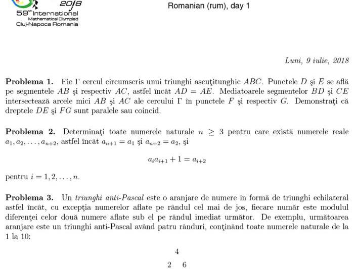 Subiecte de la olimpiada internationala de matematica 2018, Foto: imo-official.org