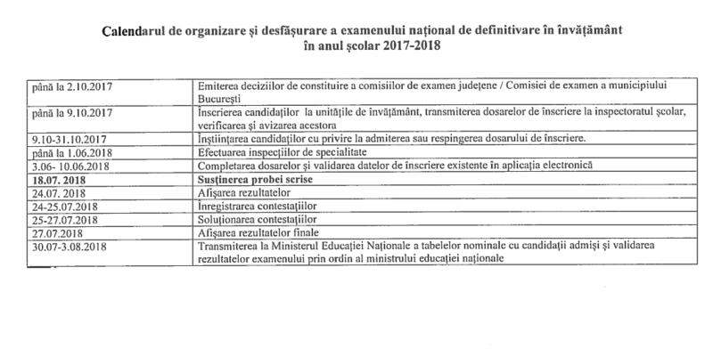 Calendar definitivat 2018, Foto: edu.ro