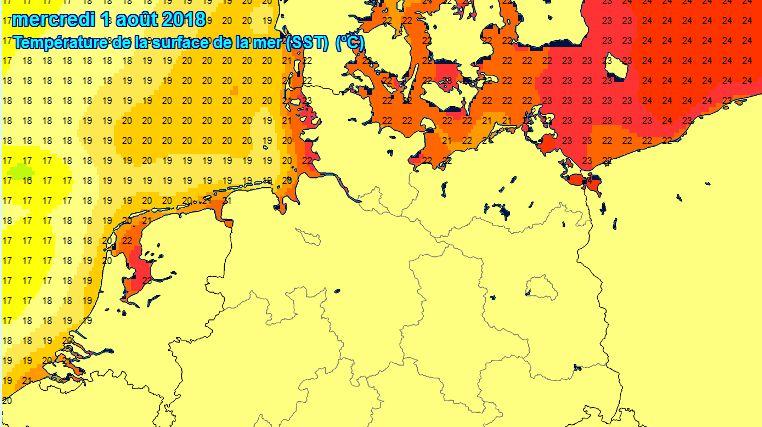 Temperatura apei marii in nordul Germaniei, Poloniei, Belgiei si Olandei, Foto: Meteociel