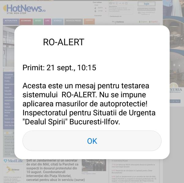 Mesaj RO-ALERT, Foto: Hotnews