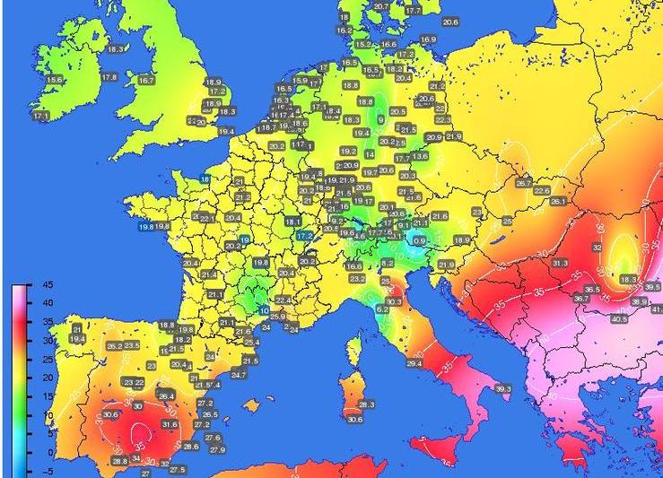 Temperaturile maxime in Europa pe 10 august 1951, ziua recordului absolut pentru Romania, Foto: infoclimat.fr