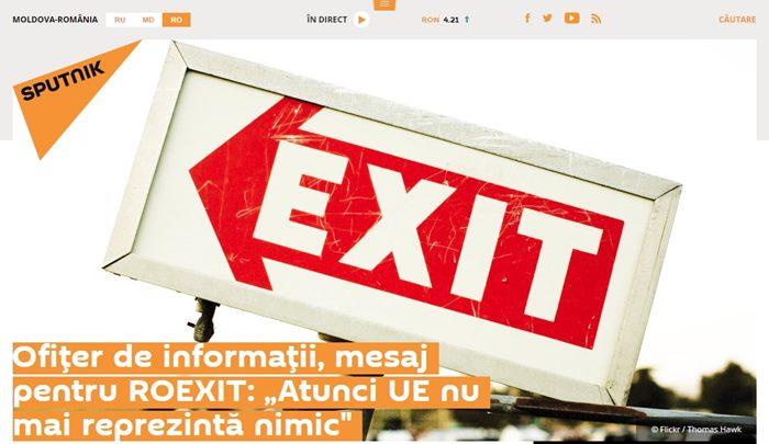 Mesajul Roexit pe site-ul Sputnik, Foto: Captura Sputnik.md