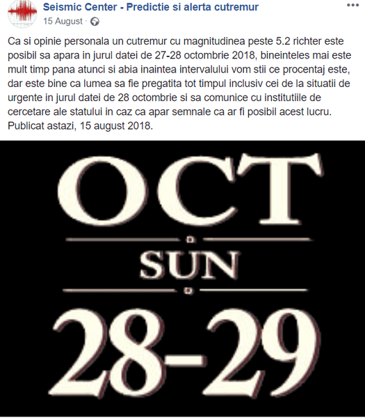 postarea fake news care a prezis cutremurul, Foto: captura facebook