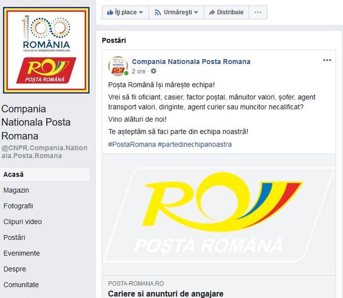 Angajari la Posta, Foto: Captura Facebook