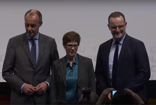 Merz, AKK și Spahn se uită la „baza“ CDU, Foto: Captura YouTube