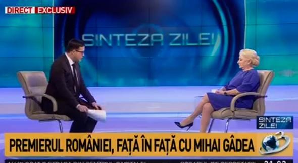 Viorica Dancila in emisiunea lui Mihai Gadea, Foto: Captura Antena 3