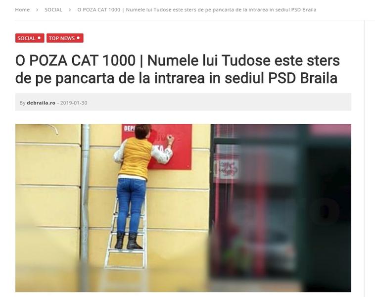 Numele lui Tudose sters de pe pancarta PSD Braila, Foto: captura debraila