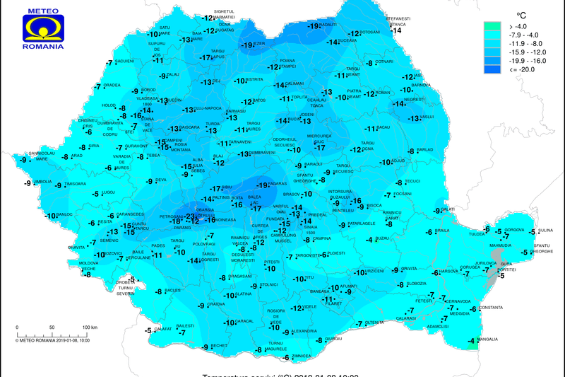 Temperaturile pe 8 ianuarie, la ora 10, Foto: INMH