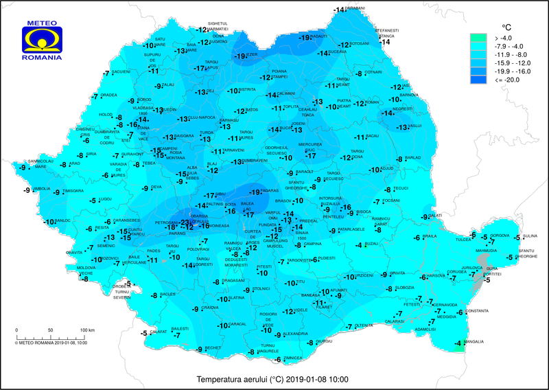 Temperaturile pe 8 ianuarie, la ora 10, Foto: INMH