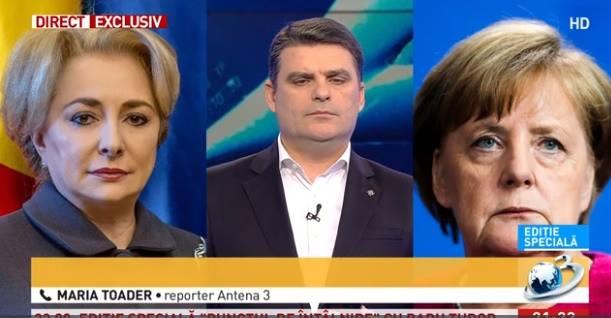 Cum a sunat-o Merkel pe Dancila, Foto: captura Antena 3