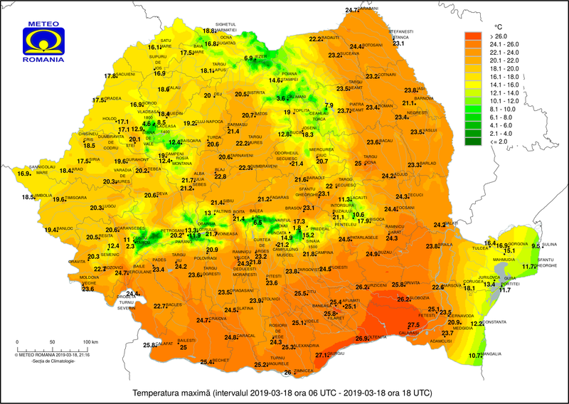 Maximele pe 18 martie 2019, Foto: INMH
