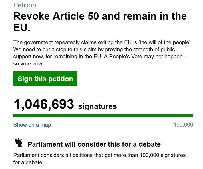 Petitie pentru renuntarea la Brexit, Foto: petition.parliament.uk