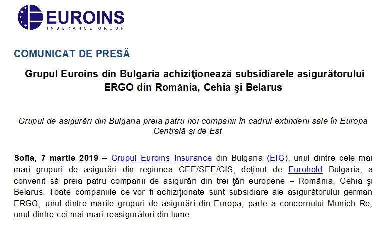 Anuntul oficial al Euroins, Foto: Euroins Romania