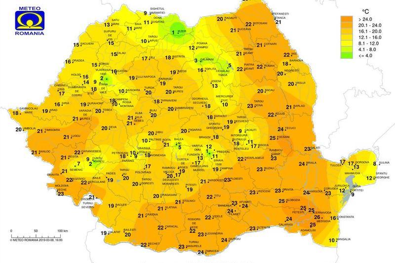Temperaturile pe 8 martie la ora 16, Foto: INMH