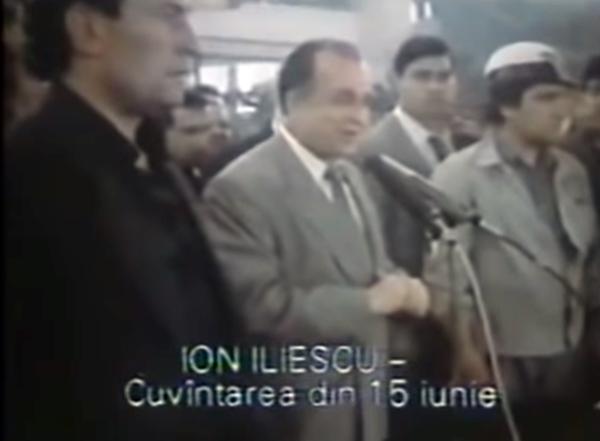 Ion Iliescu, la mineriada din 90, Foto: Captura TVR