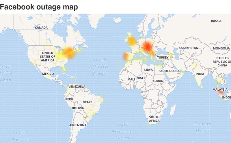 Unde sunt probleme cu accesarea Facebook, Foto: downdetector.com