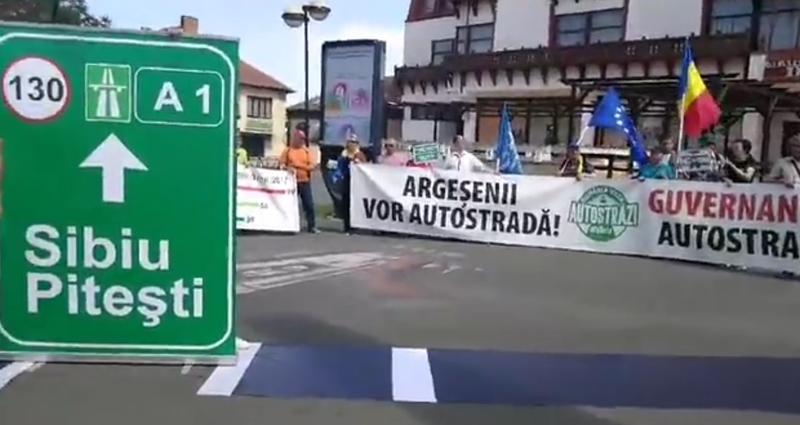 Protest pentru construirea Autostrazii Sibiu-Pitesti, Foto: Captura video Facebook