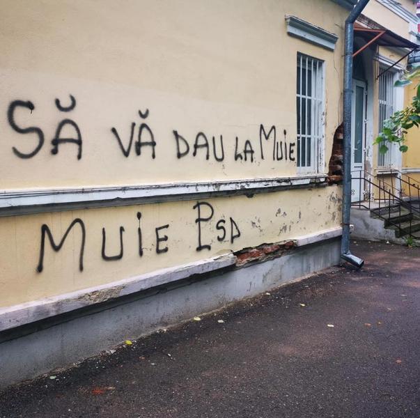 mesaj obscen pe sediul PSD Botosani, Foto: AlexandruVictor.ro Facebook