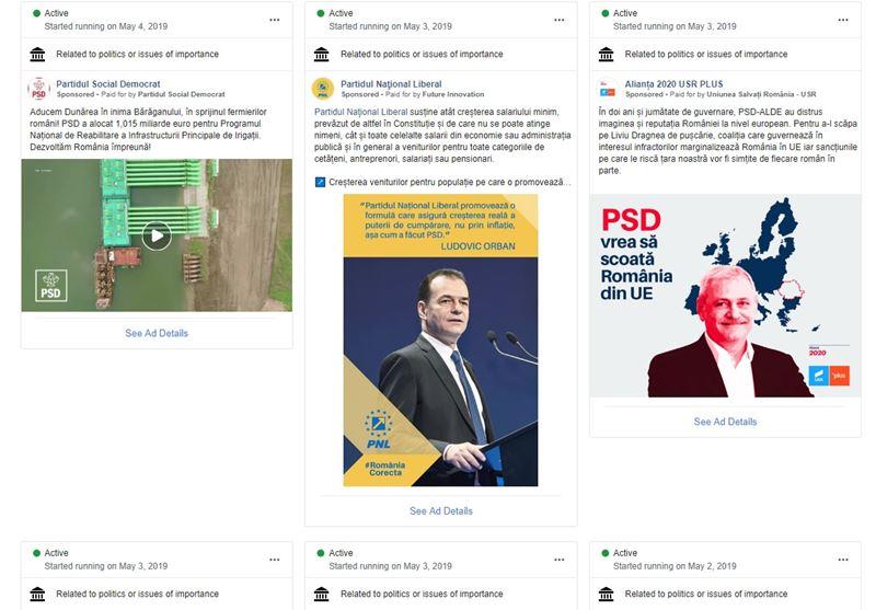 Reclame electorale in Facebook Ad Library, Foto: Captura Facebook