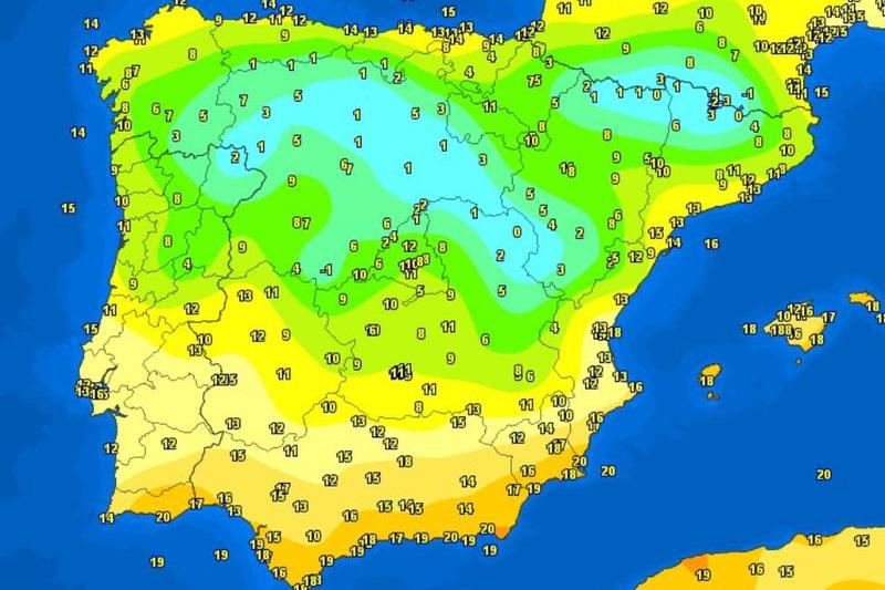 Temperaturile in Spania, pe 12 iunie dimineata, Foto: Meteociel