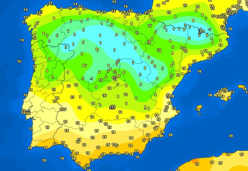 Temperaturile in Spania, pe 12 iunie dimineata, Foto: Meteociel