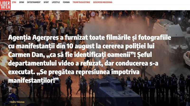 Articolul Libertatea despre cazul Agerpres-10 august, Foto: Captura Libertatea.ro