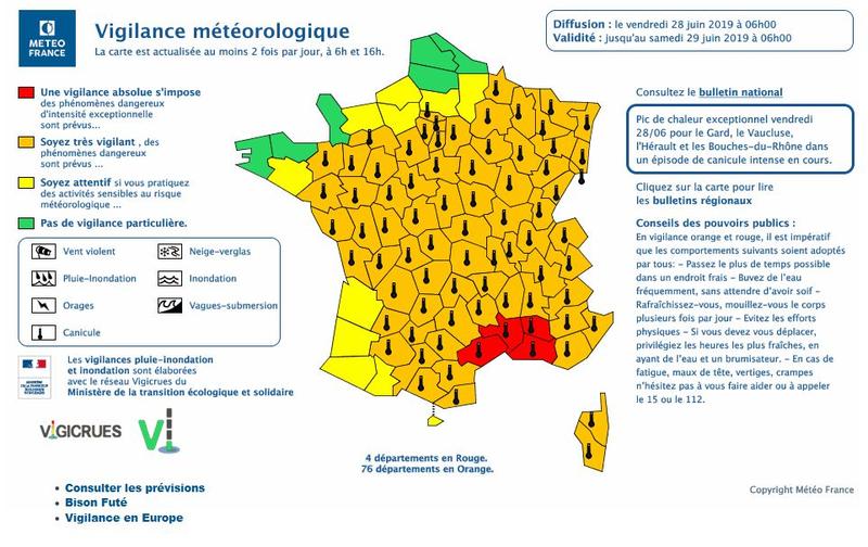 Cod rosu si temperaturi exceptionale in Franta, Foto: Meteo France