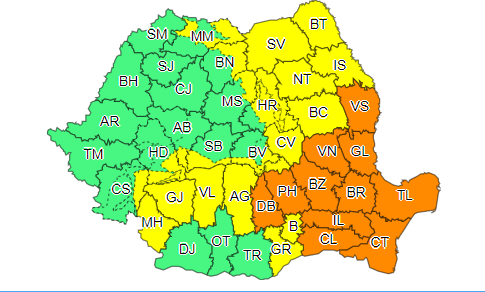 Harta avertizarilor meteo, Foto: ANM