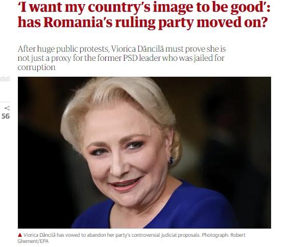 Viorica Dăncilă, in The Guardian, Foto: Captura