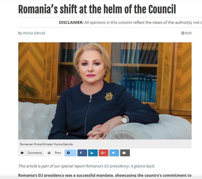 Bilant Dancila EurActiv, Foto: captura EurActiv