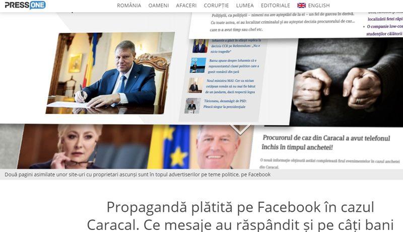 Propagandă pe Facebook - articol Pressone.ro, Foto: Captura Pressone.ro