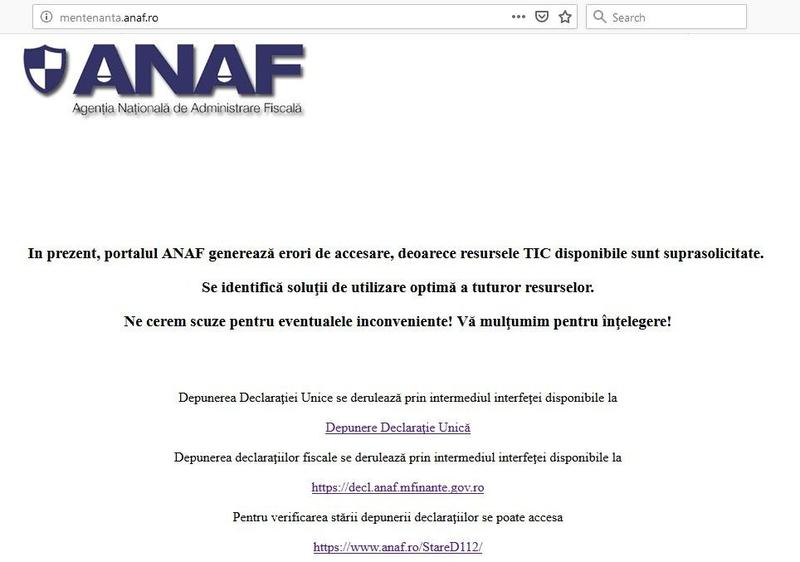 Portalul ANAF are erori de accesare, Foto: ANAF