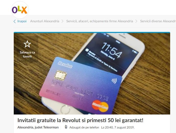 Promotia Revolut pe OLX, Foto: Captura OLX.ro