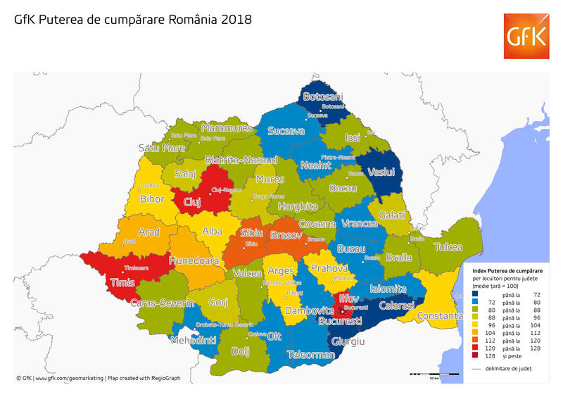 Harta GfK Putere cumparare_Romania 2018, Foto: Hotnews