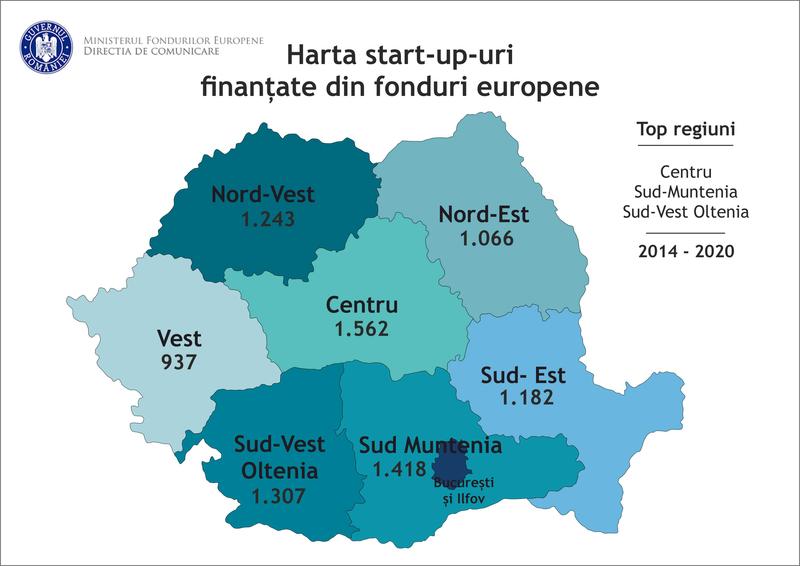 harta afaceri infiintate cu fonduri UE, Foto: MFE