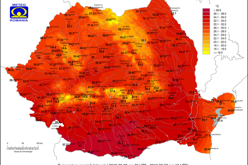 Temperaturile maxime pe 8 august, Foto: ANM