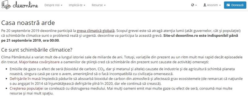 Dexonline in greva, Foto: Captura Dexonline.ro