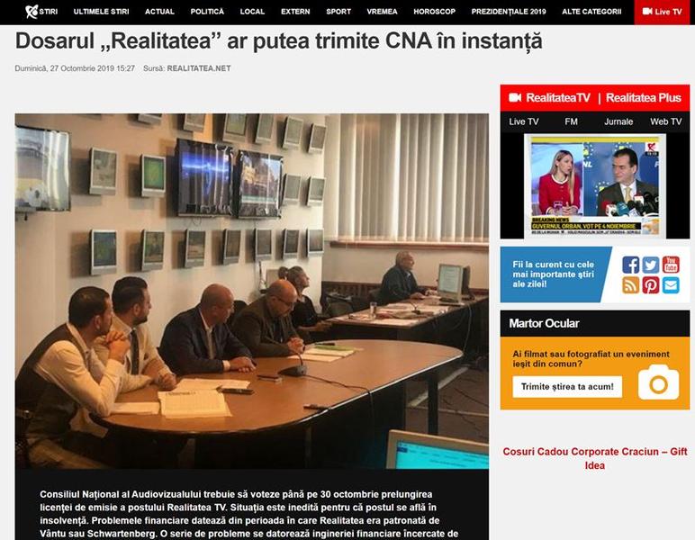 Articolul Realitatea.net despre CNA, Foto: Captura Realitatea.net