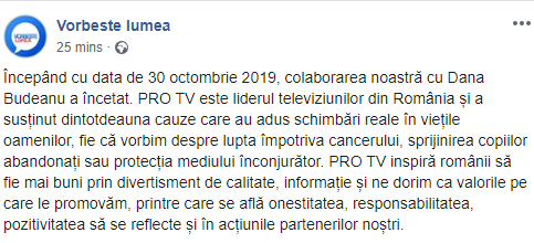Anunt Pro TV - Dana Budeanu, Foto: Captura Facebook