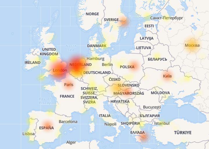 Harta problemelor la 16 50, Foto: downdetector.com