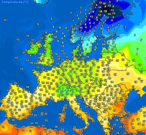 Vremea in Europa la pranz pe 4 noiembrie, Foto: Meteociel