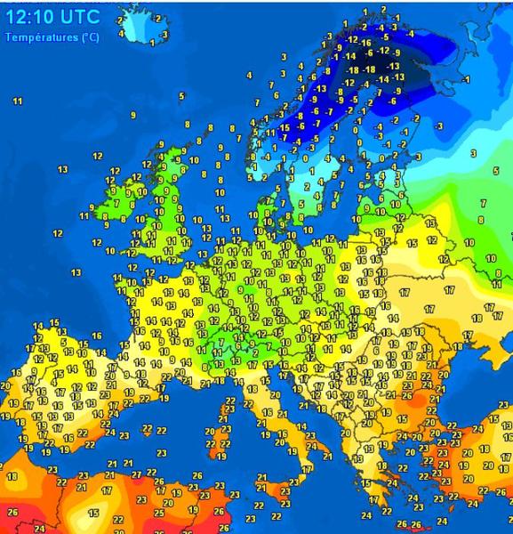 Vremea in Europa la pranz pe 4 noiembrie, Foto: Meteociel