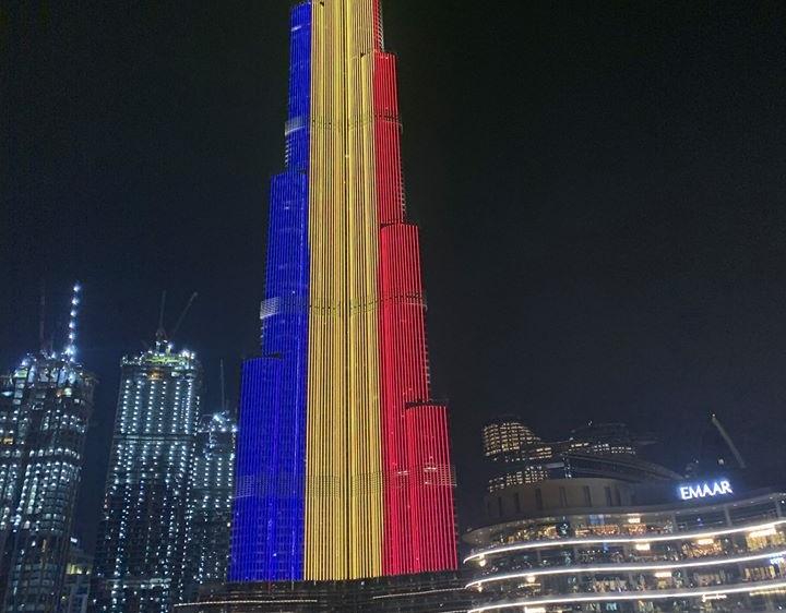 Burj Khalifa, in culorile tricolorului, Foto: Consulatul General al Romaniei la Dubai